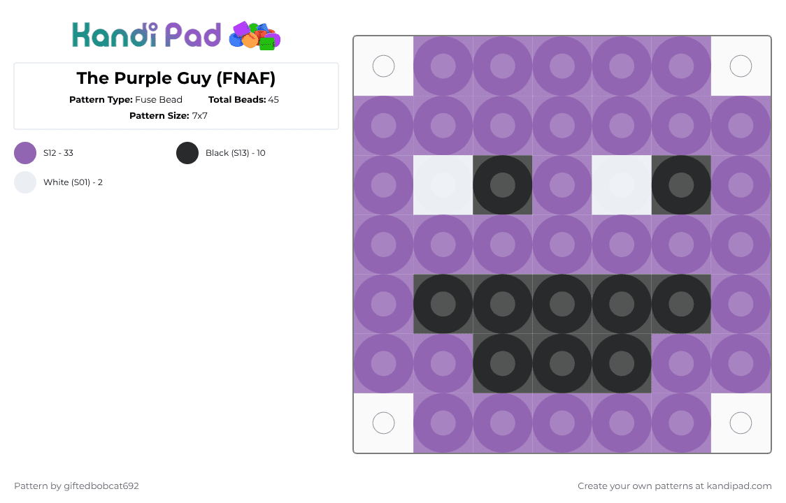 The Purple Guy (FNAF) - Fuse Bead Pattern by giftedbobcat692 on Kandi Pad - pink