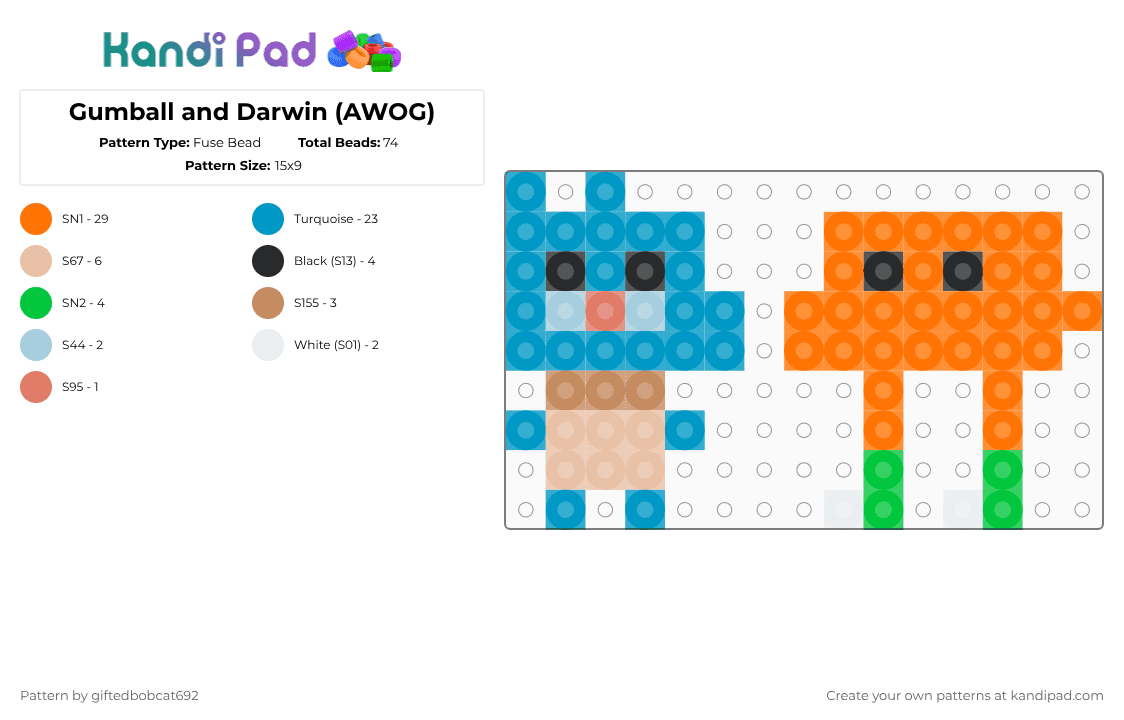 Gumball and Darwin (AWOG) - Fuse Bead Pattern by giftedbobcat692 on Kandi Pad - light blue,orange