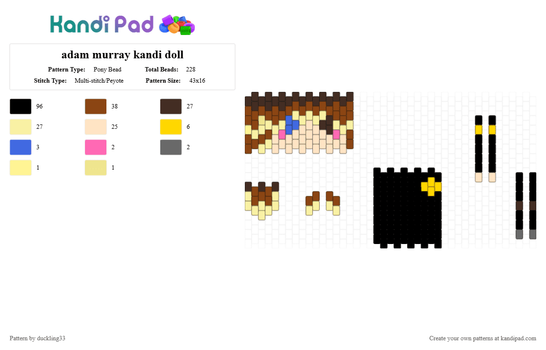 adam murray kandi doll - Pony Bead Pattern by duckling33 on Kandi Pad - black,red,brown,yellow,colorful,tmc,the mandela catalouge,adam murray,kandi doll,analog horror
