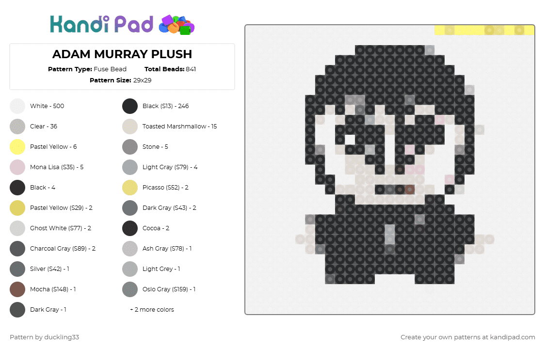ADAM MURRAY PLUSH - Fuse Bead Pattern by duckling33 on Kandi Pad - white,gray,beige,mandela catalouge,plushie,tmc