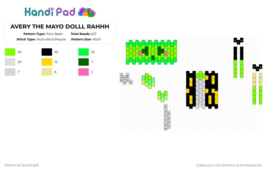 AVERY THE MAYO DOLLL RAHHH - Pony Bead Pattern by duckling33 on Kandi Pad - green,sfawtde,atcrdtl,averythemayo,d3rlord3,minecraft,arg