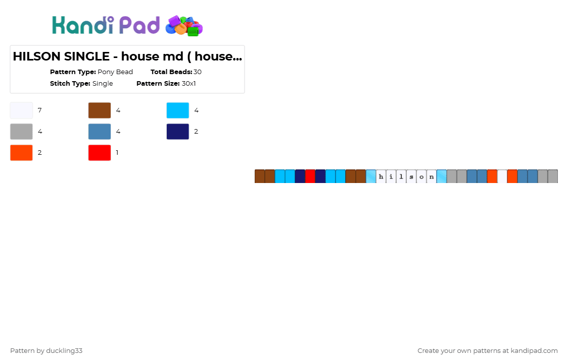 HILSON SINGLE - house md ( house X wilson) - Pony Bead Pattern by duckling33 on Kandi Pad - red,light blue,house md,dr wilson,dr house,hilson