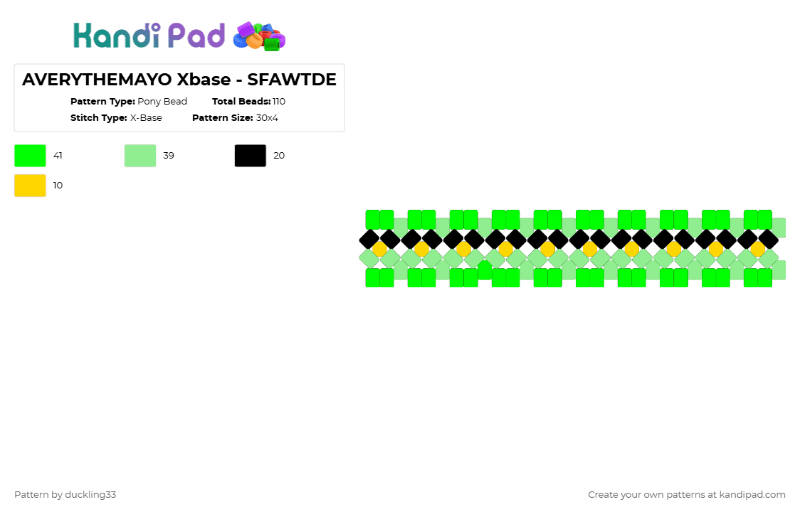 AVERYTHEMAYO Xbase - SFAWTDE - Pony Bead Pattern by duckling33 on Kandi Pad - green,teal,sfawtde,xbase,averythemayo