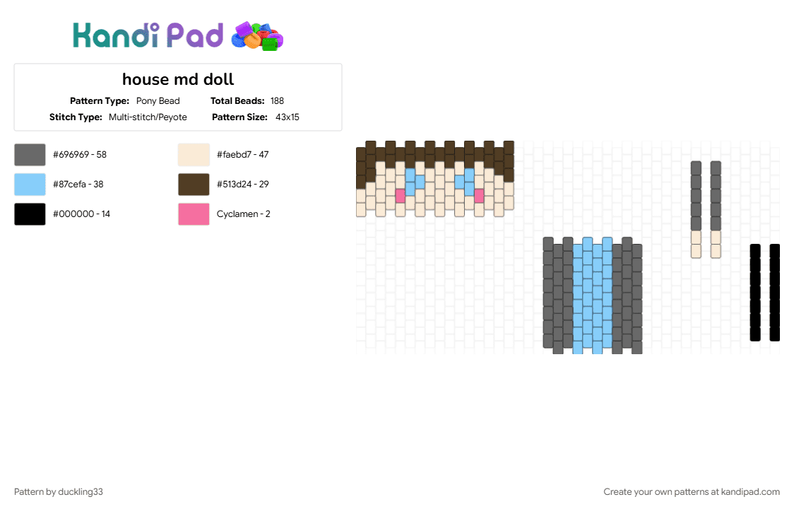 house md doll - Pony Bead Pattern by duckling33 on Kandi Pad - doctor house, gray, house, house md, light blue