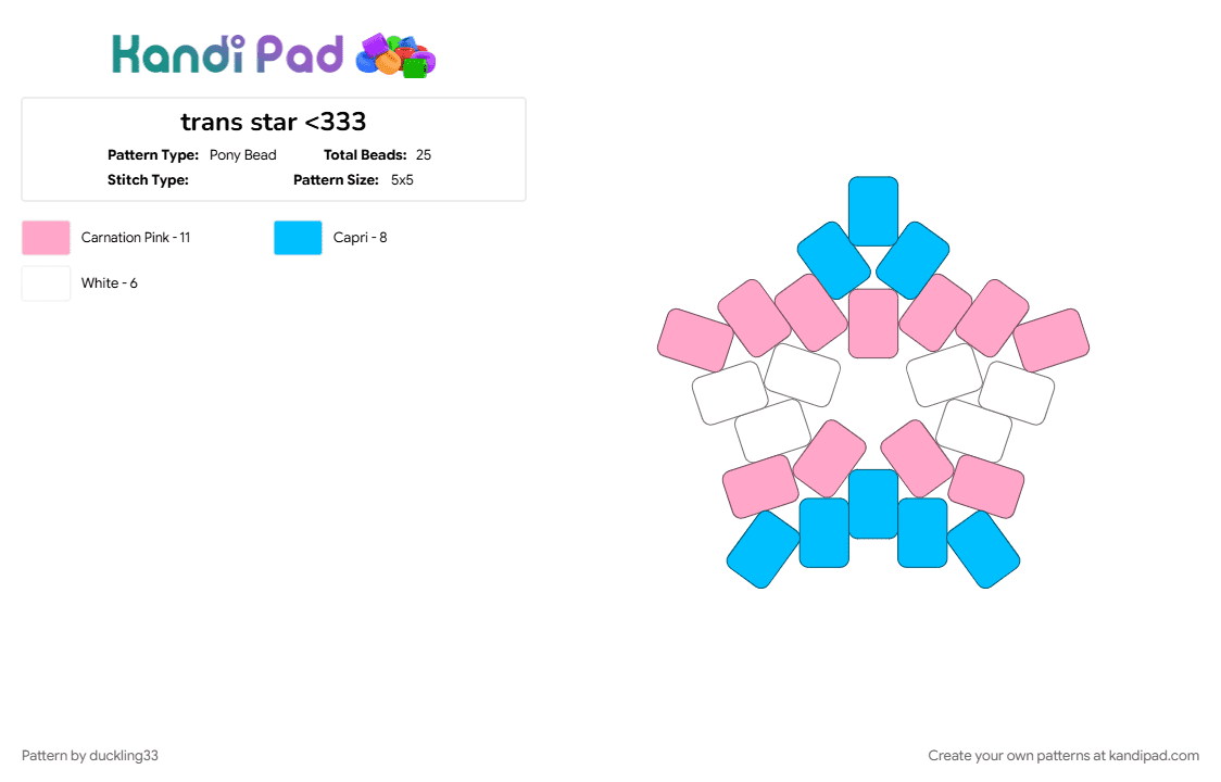 trans star - Pony Bead Pattern by duckling33 on Kandi Pad - light blue, pink, pride, pride flag, queer, star, trans, transgender