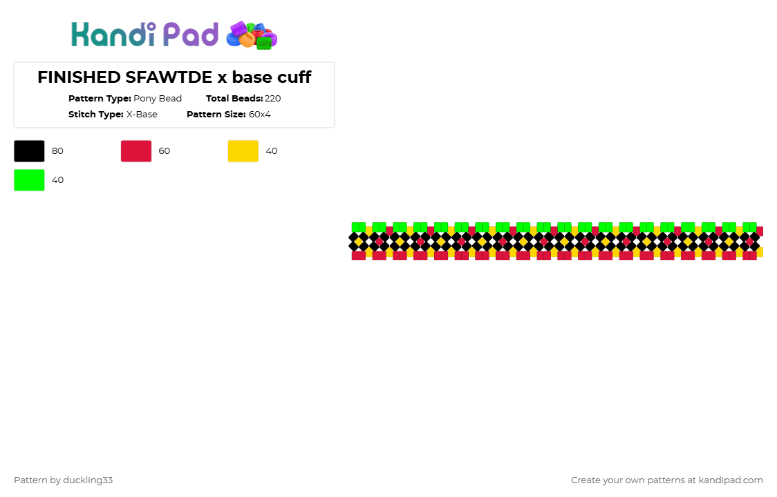 FINISHED SFAWTDE x base cuff - Pony Bead Pattern by duckling33 on Kandi Pad - red