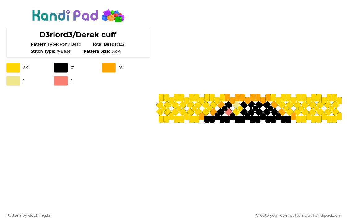 D3rlord3/Derek cuff - Pony Bead Pattern by duckling33 on Kandi Pad - yellow,sfawtde,dawtde