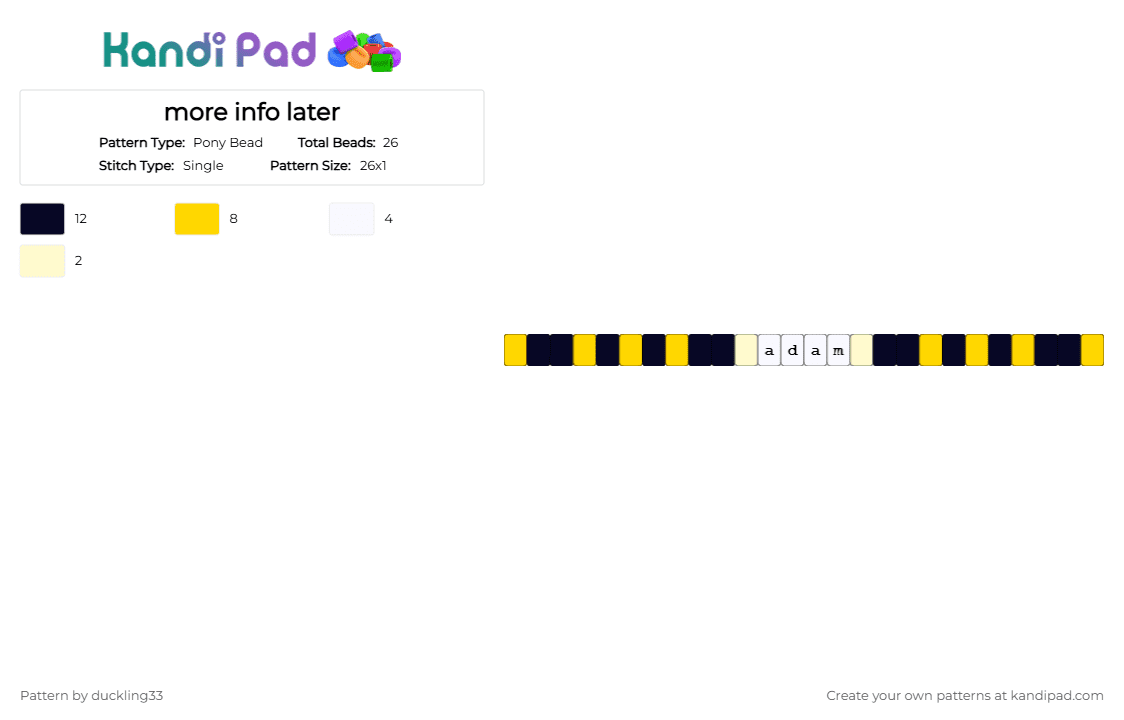 Adam murray single - Pony Bead Pattern by duckling33 on Kandi Pad - yellow,white,tmc,the mandela catalouge,horror