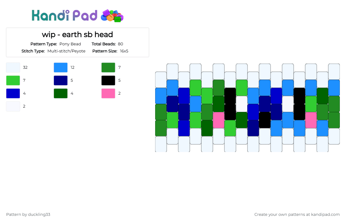 earth sb head - Pony Bead Pattern by duckling33 on Kandi Pad - white,light blue,green