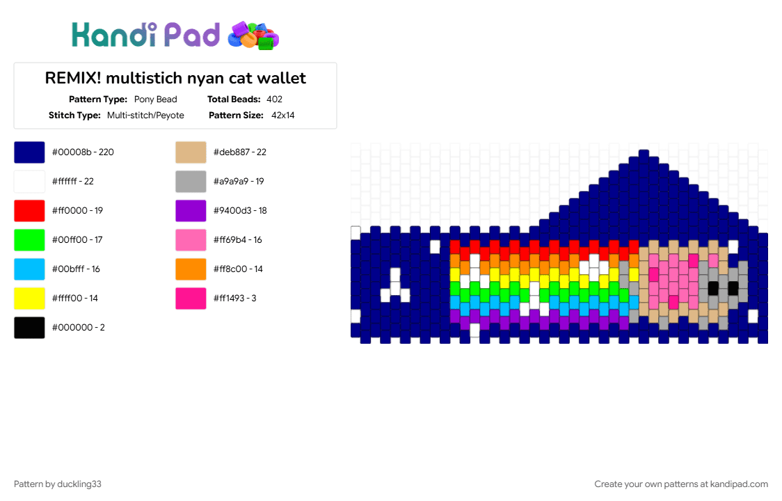 REMIX! multistich nyan cat wallet - Pony Bead Pattern by duckling33 on Kandi Pad - purple
