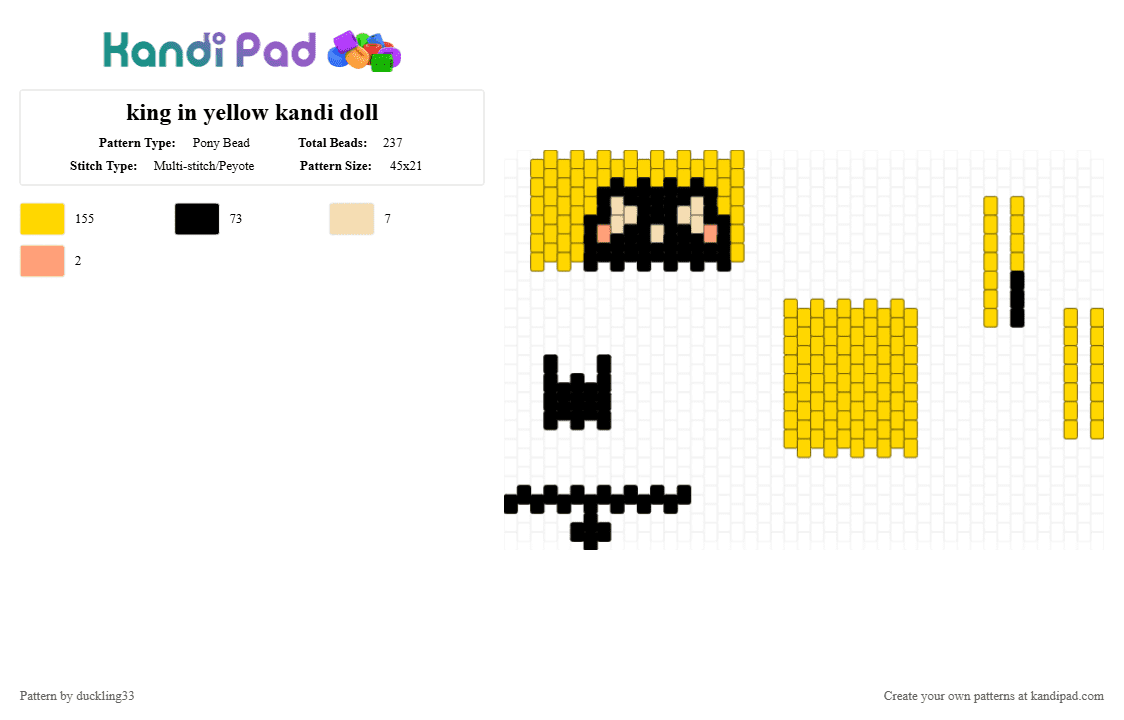 king in yellow kandi doll - Pony Bead Pattern by duckling33 on Kandi Pad - yellow,sfawtde,dawtde,minecraft,arg,horror,kinginyellow