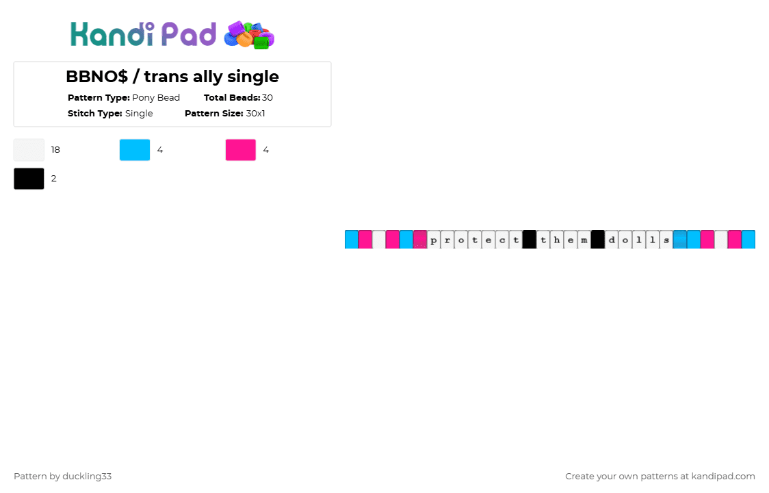 BBNO$ / trans ally single - Pony Bead Pattern by duckling33 on Kandi Pad - white,light blue,pink,bbno,trans,trans ally