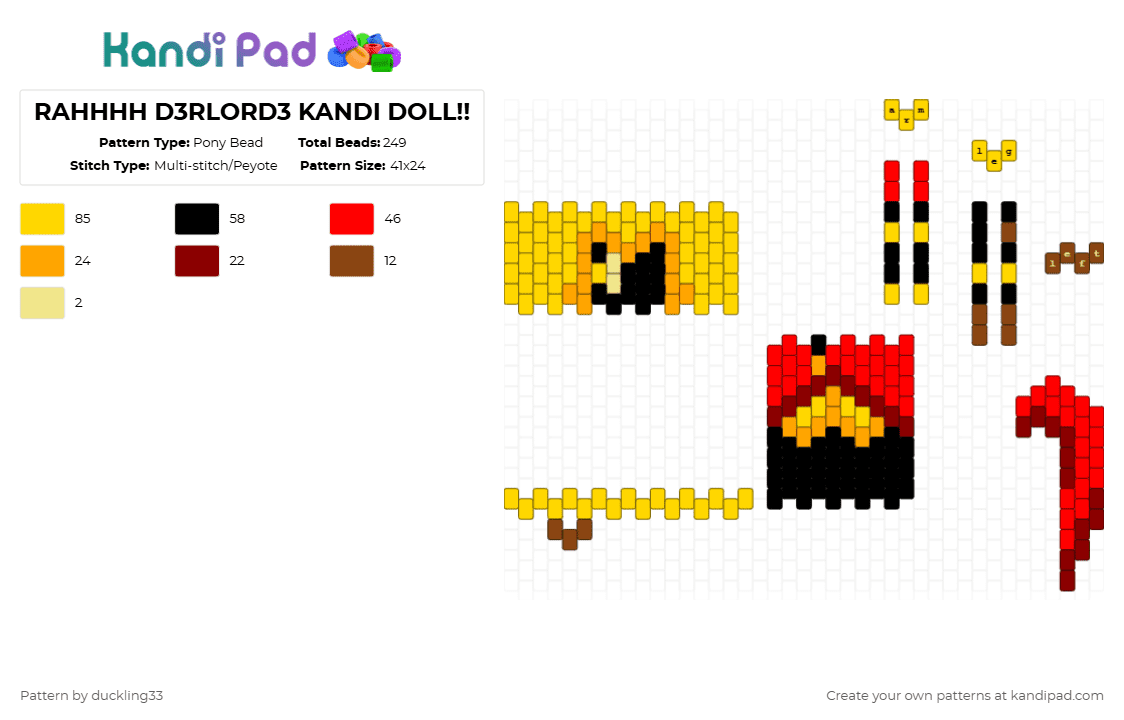 RAHHHH D3RLORD3 KANDI DOLL!! - Pony Bead Pattern by duckling33 on Kandi Pad - yellow,red,sfawtde,d3rlord3,averythemayo,atcrdtl,doll,minecraft,arg,wifies