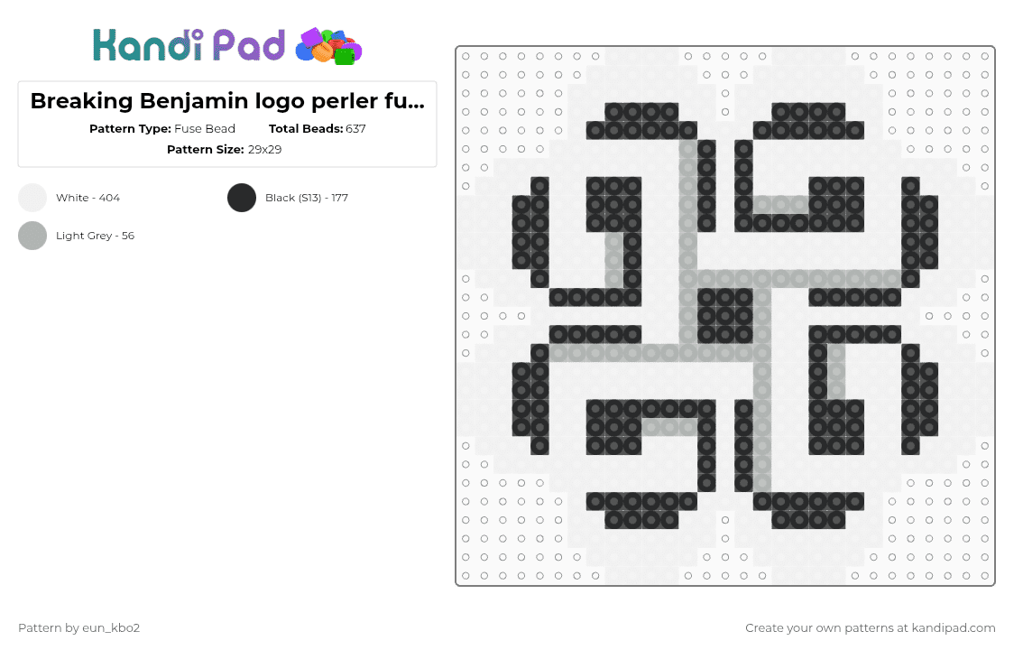 Breaking Benjamin logo perler fuse bead - Fuse Bead Pattern by eun_kbo2 on Kandi Pad - white,band,logo,music,black