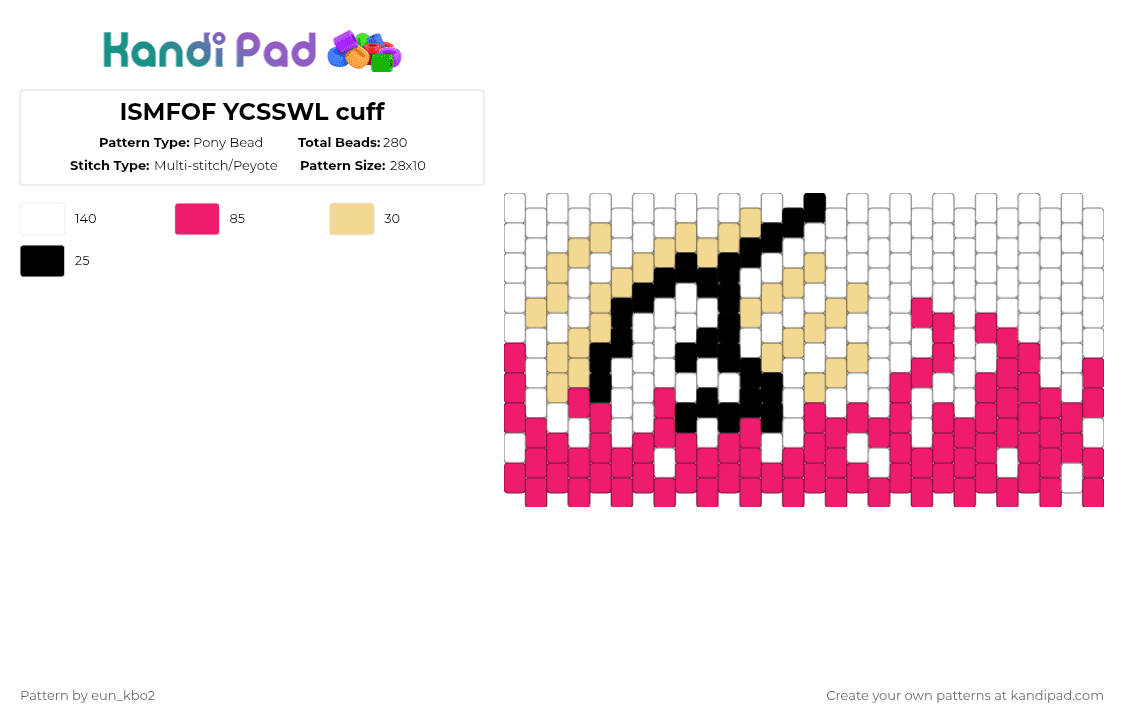 ISMFOF YCSSWL cuff - Pony Bead Pattern by eun_kbo2 on Kandi Pad - yellow,pink,album,animal,narwhal,music,white