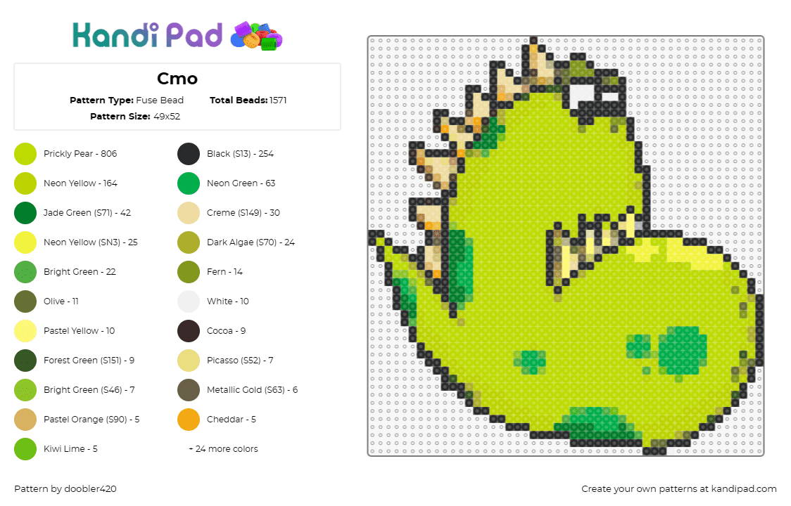 Cmo - Fuse Bead Pattern by doobler420 on Kandi Pad - dinosaur,lizard,prehistoric,curled-up,playful,green,spots