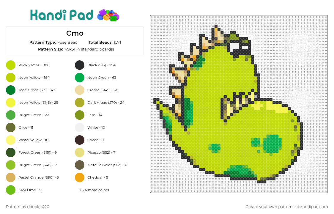 Cmo - Fuse Bead Pattern by doobler420 on Kandi Pad - dinosaur,lizard,prehistoric,curled-up,playful,green,spots