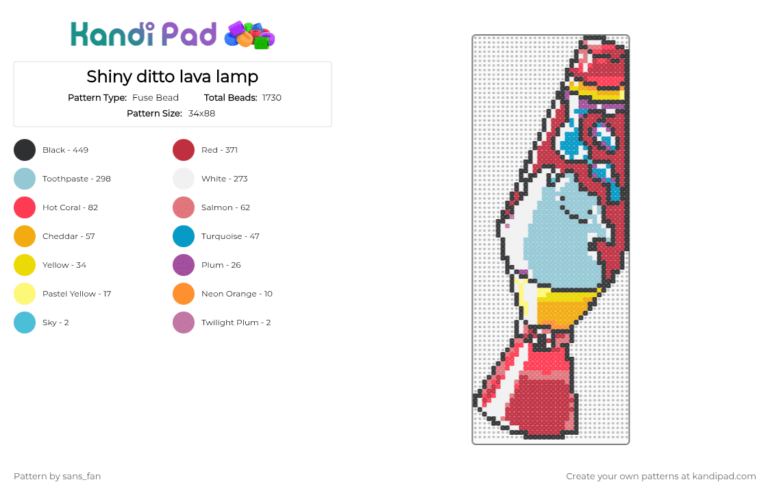 Shiny ditto lava lamp - Fuse Bead Pattern by sans_fan on Kandi Pad - red,light blue