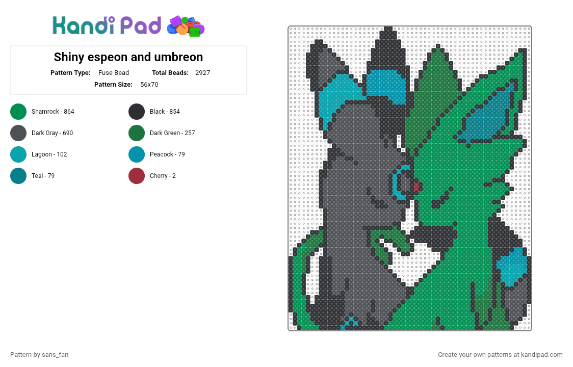 Shiny espeon and umbreon - Fuse Bead Pattern by sans_fan on Kandi Pad - gray,green