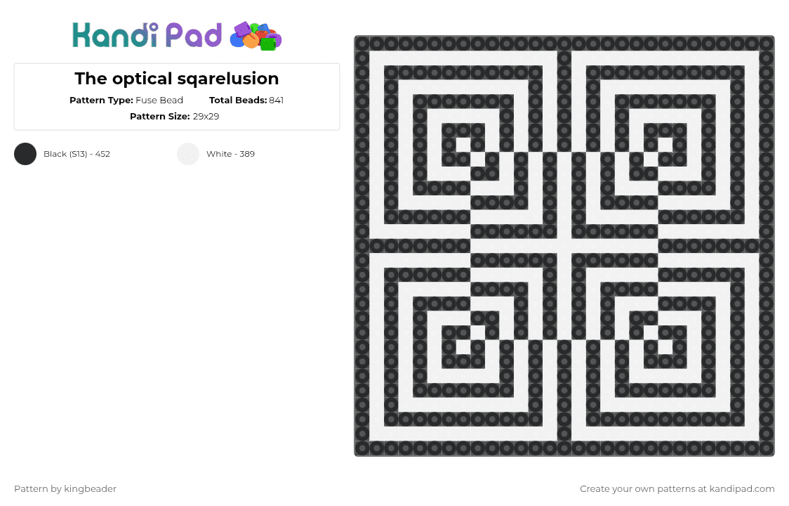 The optical sqarelusion - Fuse Bead Pattern by amongus_god on Kandi Pad - optical illusion,square,trippy,geometric,black,white,cotdillusion