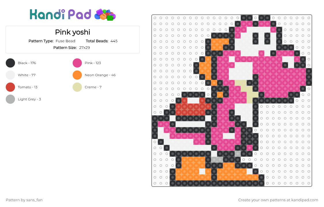 Pink yoshi - Fuse Bead Pattern by sans_fan on Kandi Pad - orange, pink