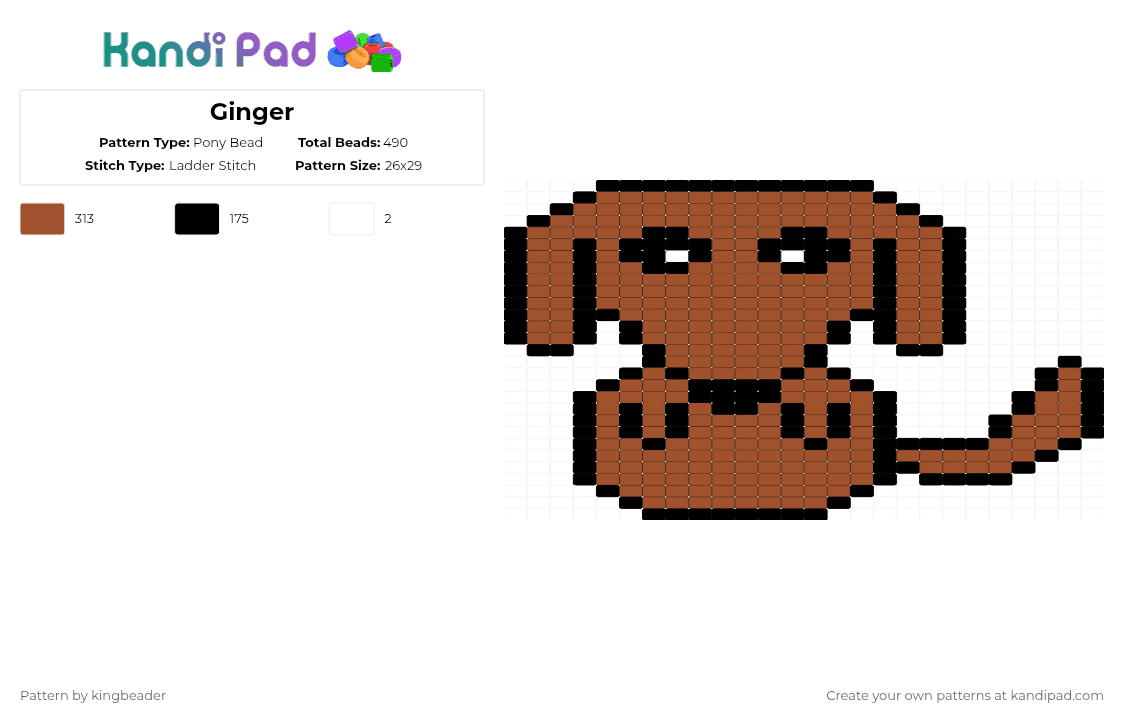 Ginger - Pony Bead Pattern by amongus_god on Kandi Pad - dachshund,dog,animal,red,cotddogs