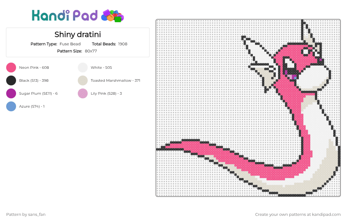 Shiny dratini - Fuse Bead Pattern by sans_fan on Kandi Pad - pink,beige