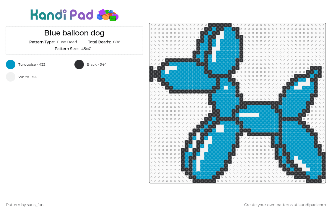 Blue balloon dog - Fuse Bead Pattern by sans_fan on Kandi Pad - light blue
