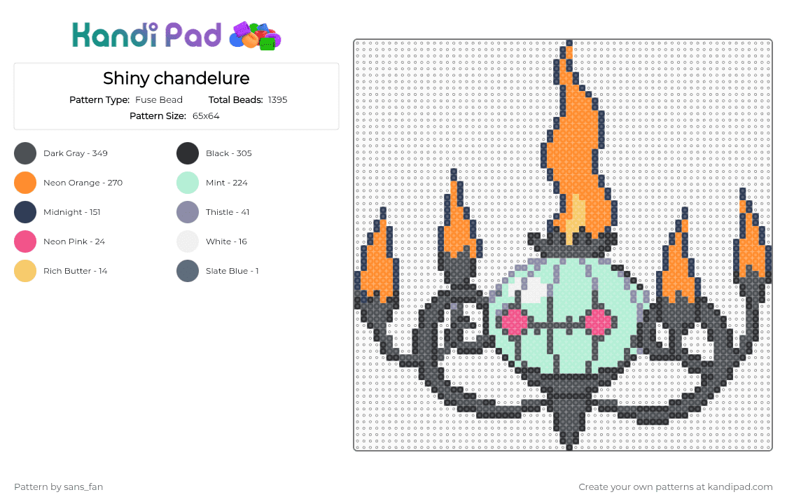 Shiny chandelure - Fuse Bead Pattern by sans_fan on Kandi Pad - gray,orange,light blue