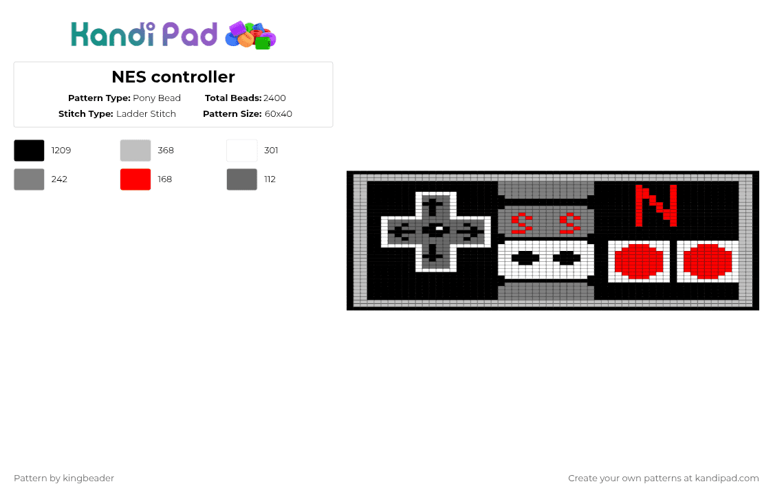 NES controller - Pony Bead Pattern by sans_fan on Kandi Pad - black,gray,beige