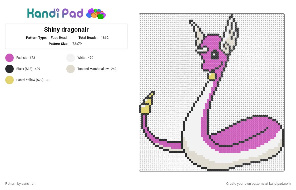 Shiny dragonair - Fuse Bead Pattern by sans_fan on Kandi Pad - pink