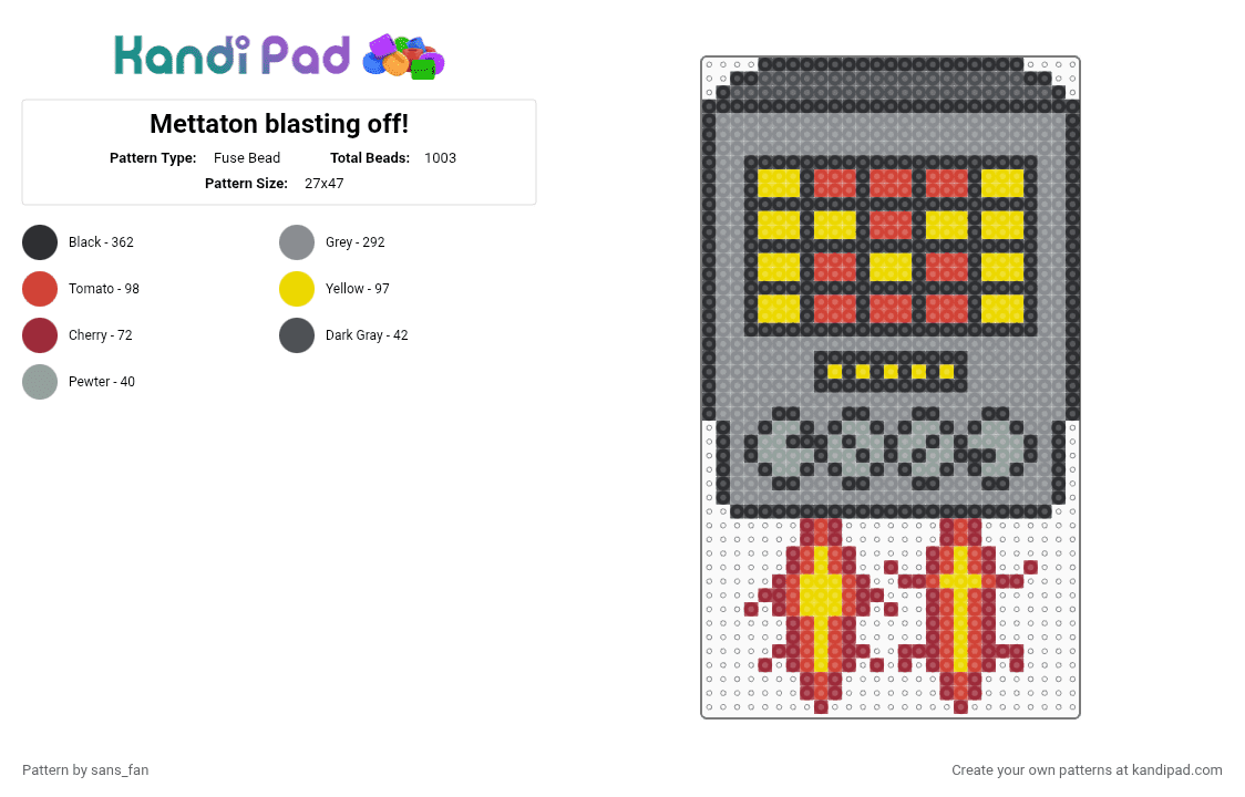 Mettaton blasting off! - Fuse Bead Pattern by sans_fan on Kandi Pad - gray