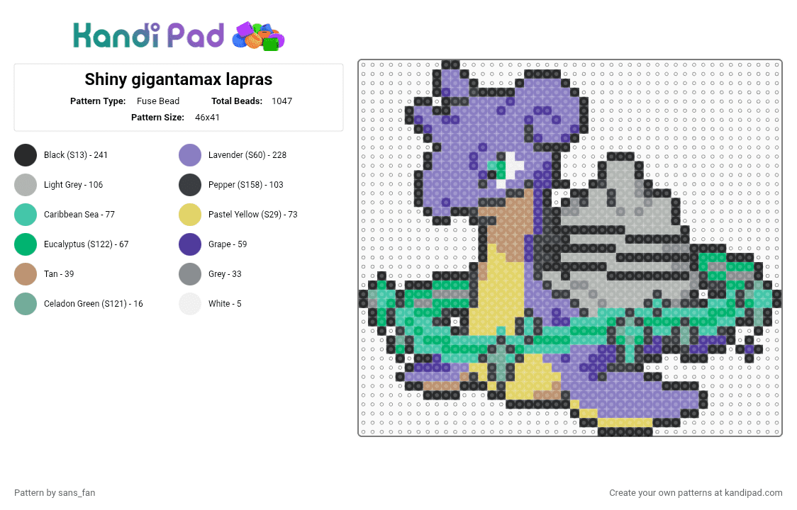Shiny gigantamax lapras - Fuse Bead Pattern by sans_fan on Kandi Pad - pink,teal,beige