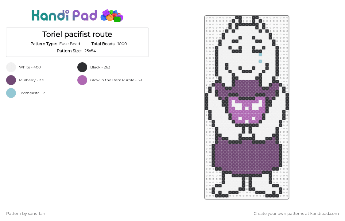 Toriel pacifist route - Fuse Bead Pattern by sans_fan on Kandi Pad - pink, white