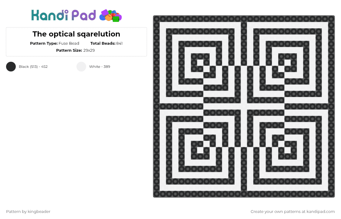 The optical sqarelution - Fuse Bead Pattern by sans_fan on Kandi Pad - black,white,cotdillusion