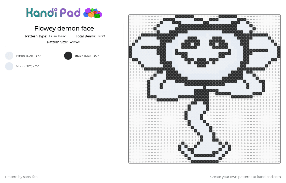 Flowey demon face - Fuse Bead Pattern by sans_fan on Kandi Pad - black, white