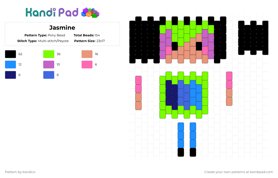 Jasmine - Pony Bead Pattern by kandico on Kandi Pad - green,pink,orange