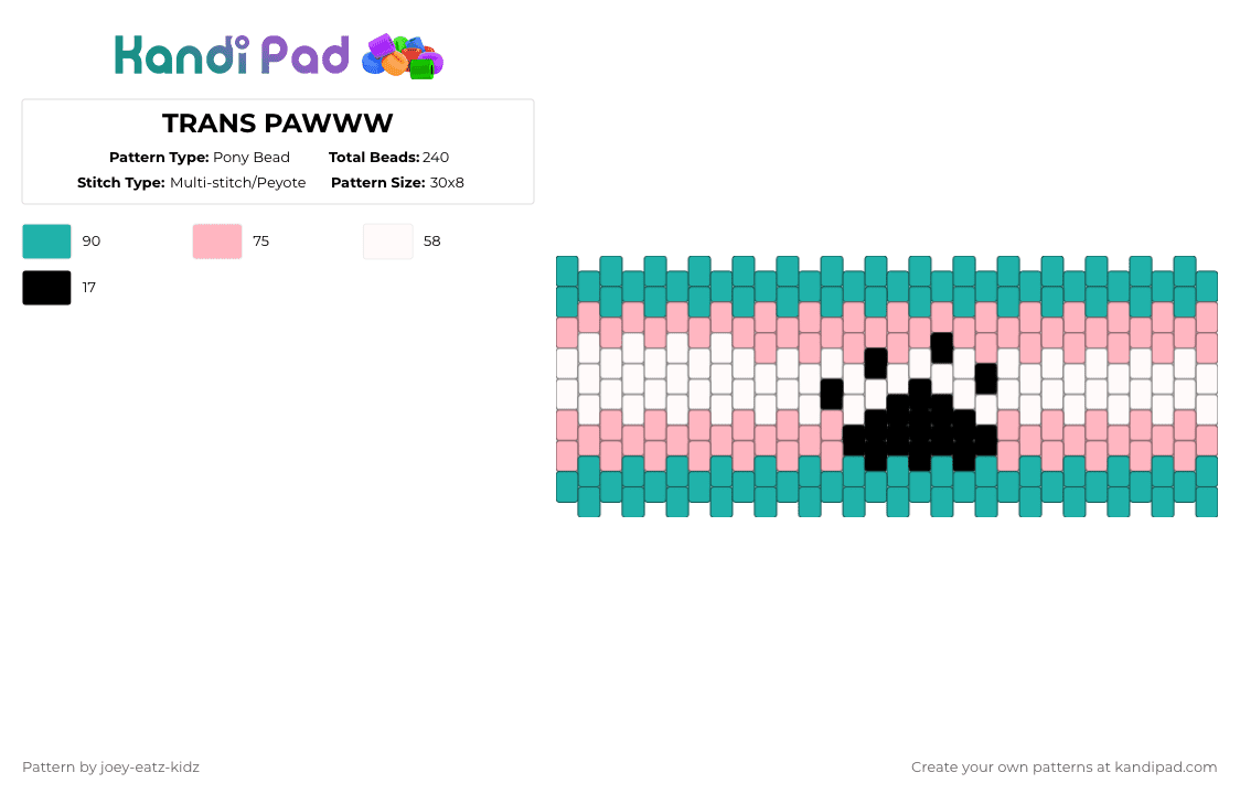 TRANS PAWWW - Pony Bead Pattern by joey-eatz-kidz on Kandi Pad - teal,pink
