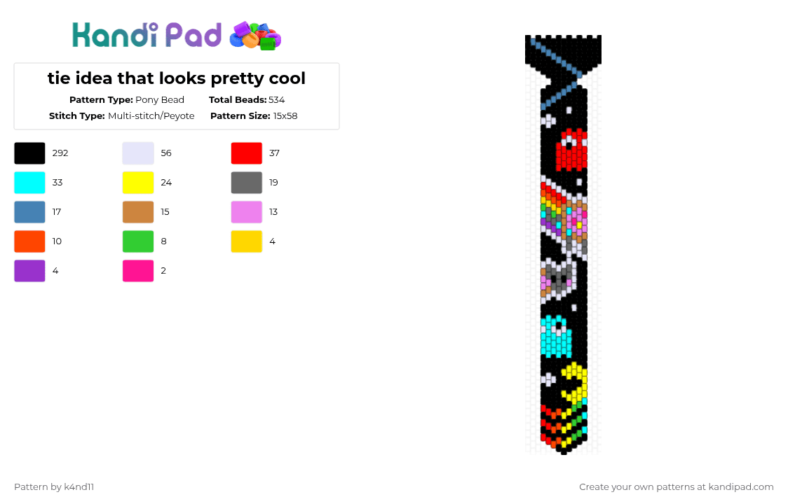tie idea that looks pretty cool - Pony Bead Pattern by k4nd11 on Kandi Pad - black,red,light blue,gray,colorful,tie,kandi,retro