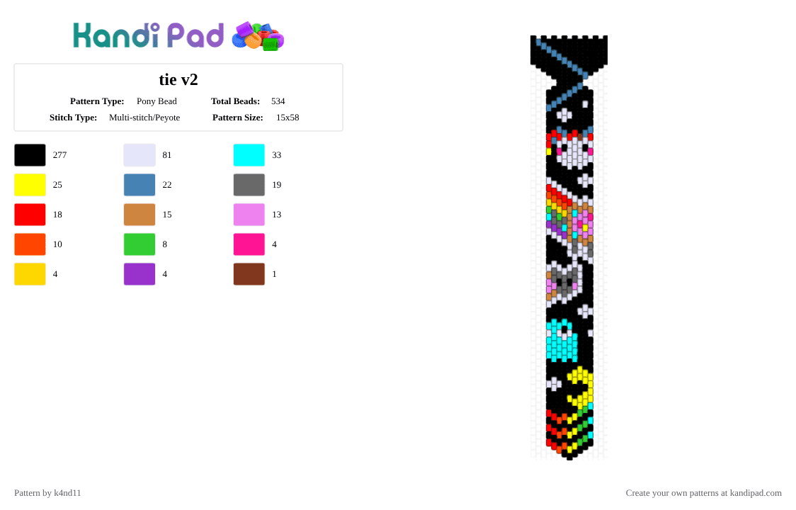 tie v2 - Pony Bead Pattern by k4nd11 on Kandi Pad - black,red,pink,orange,gray,colorful