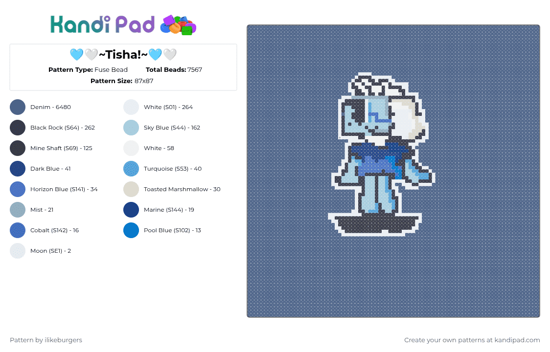🩵🤍~Tisha!~🩵🤍 - Fuse Bead Pattern by ilikeburgers on Kandi Pad - blue