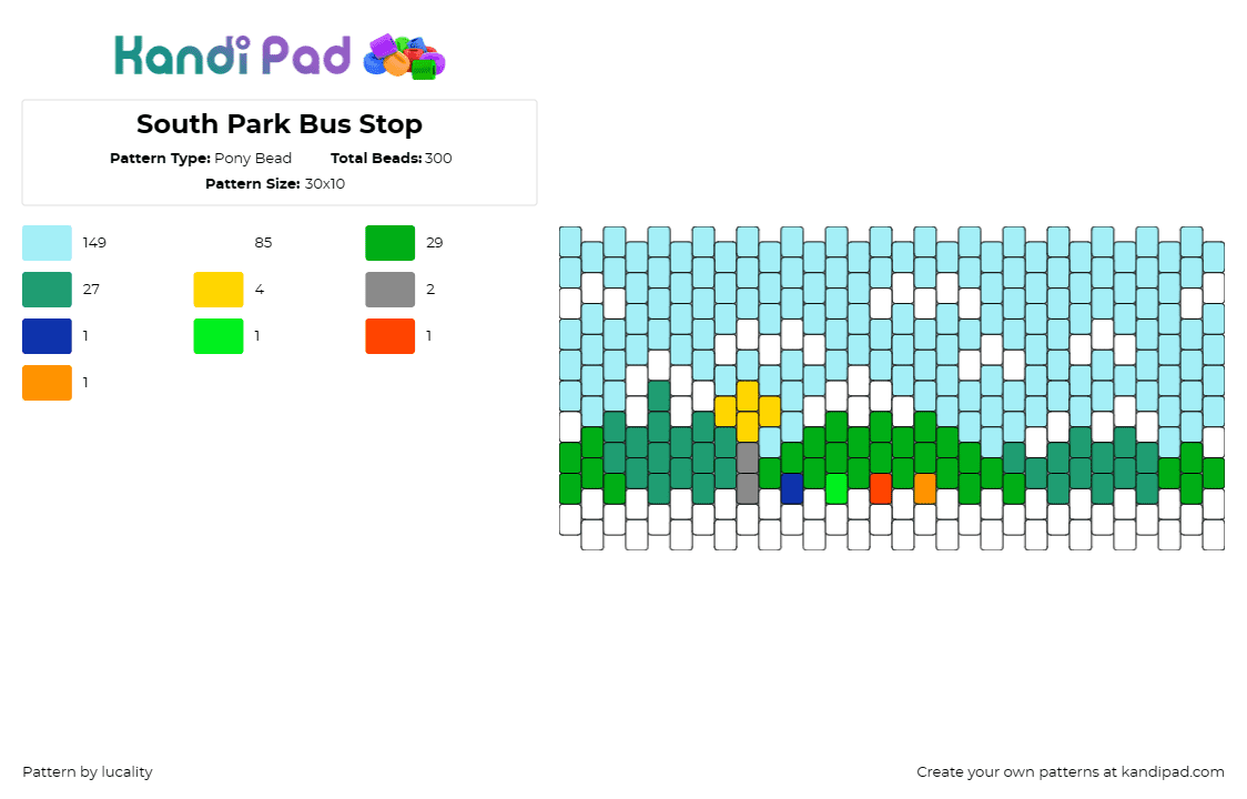 South Park Bus Stop - Pony Bead Pattern by lucality on Kandi Pad - south park,landscape,animation,tv show,cartoon,cuff,light blue,green