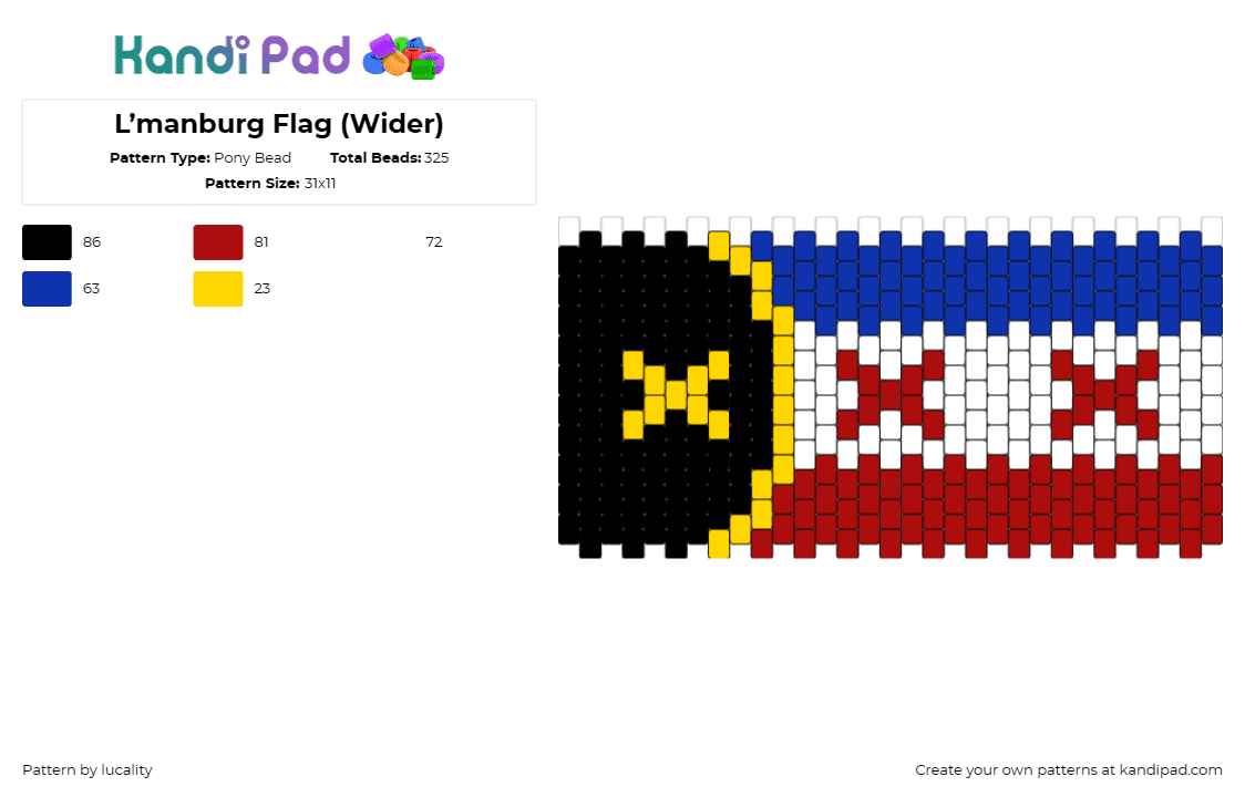 L’manburg Flag (Wider) - Pony Bead Pattern by lucality on Kandi Pad - lmanburg,minecraft,flag,video game,community,black,red,blue,white