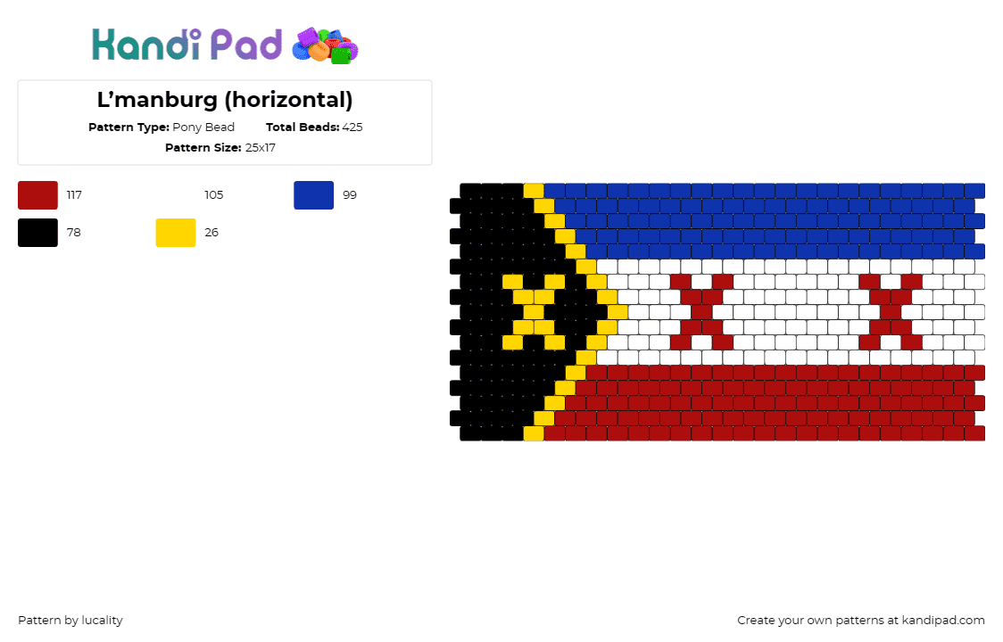 L’manburg (horizontal) - Pony Bead Pattern by lucality on Kandi Pad - lmanburg,minecraft,flag,video game,community,black,red,blue,white