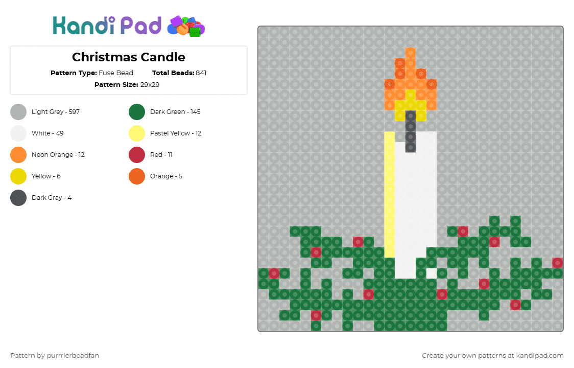 Christmas Candle - Fuse Bead Pattern by perlypop on Kandi Pad - green,beige