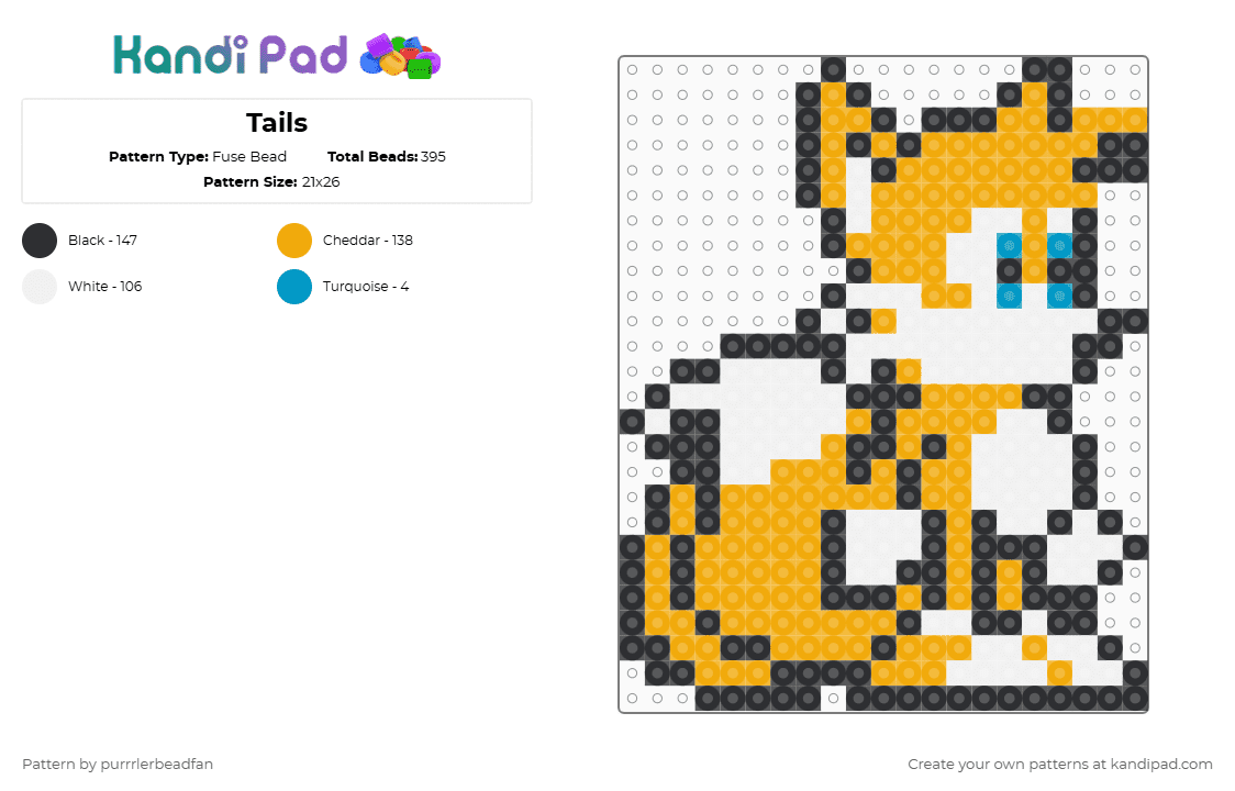 Tails - Fuse Bead Pattern by perlypop on Kandi Pad - orange,video game