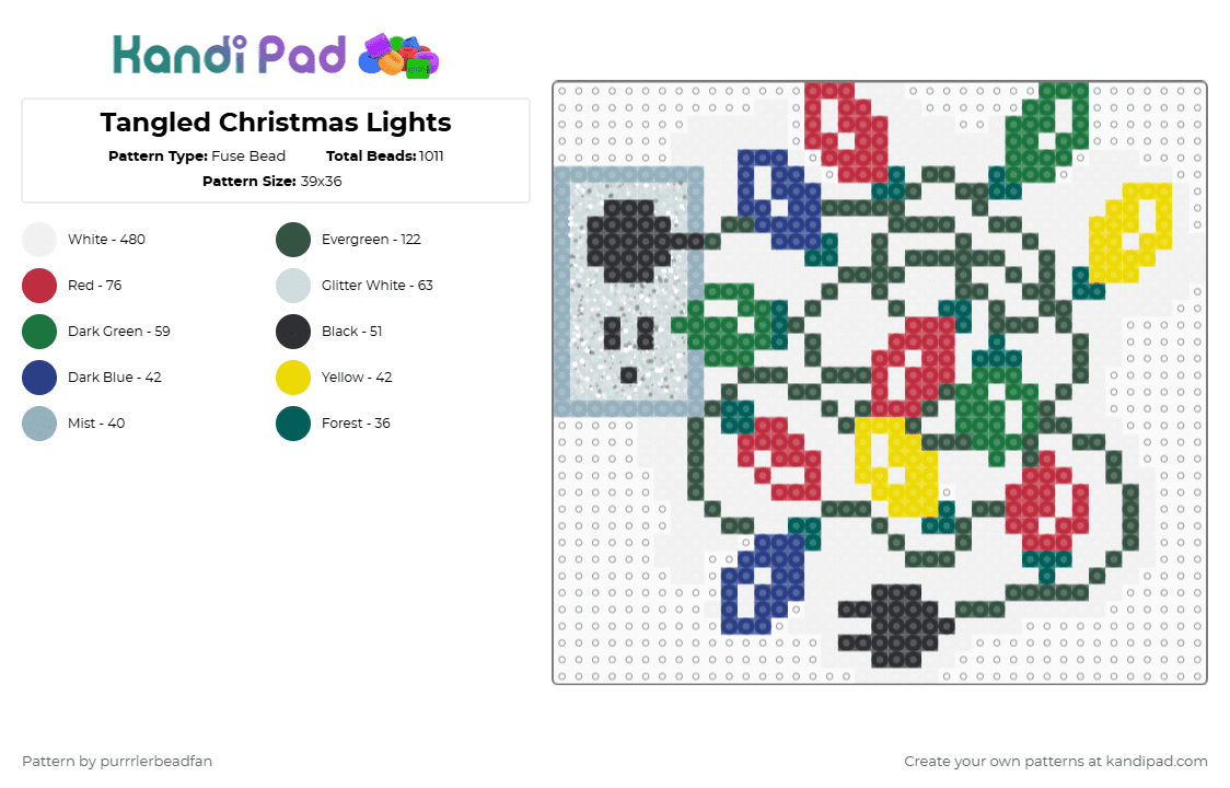 Tangled Christmas Lights - Fuse Bead Pattern by perlypop on Kandi Pad - white,red,gray,christmas,lights,festive,colorful