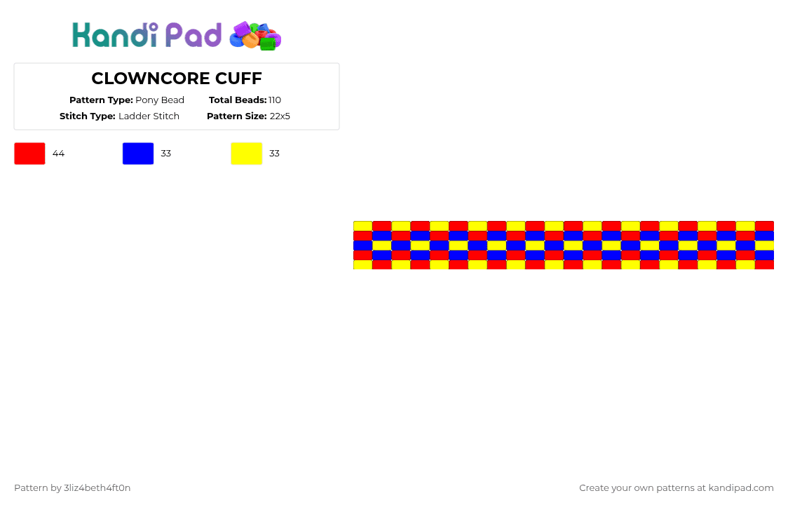 CLOWNCORE CUFF - Pony Bead Pattern by s1n0buk0ch0 on Kandi Pad - red