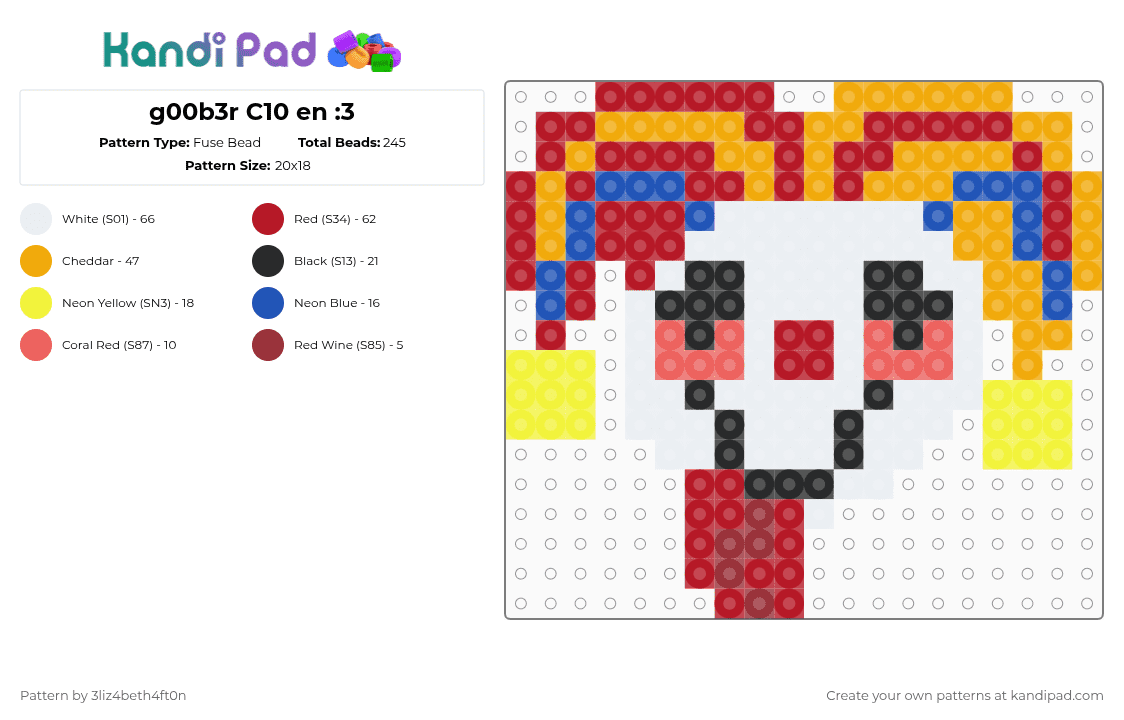 g00b3r C10wn :3 - Fuse Bead Pattern by s1n0buk0ch0 on Kandi Pad - red,orange