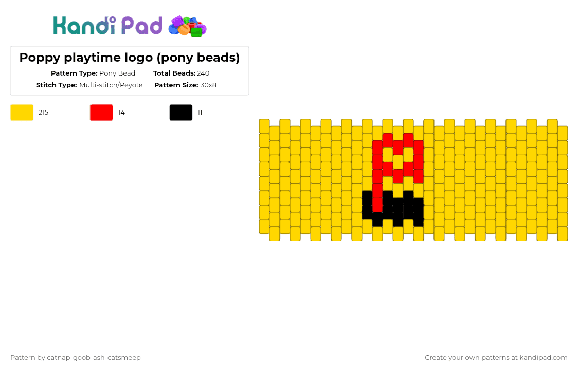 Poppy playtime logo (pony beads) - Pony Bead Pattern by catnap-goob-ash-catsmeep on Kandi Pad - yellow